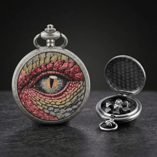 Mystic Teal Dragon Eye Pocket Watch Dice Set