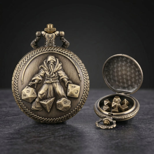 Vintage Wizard Pocket Watch Dice Set