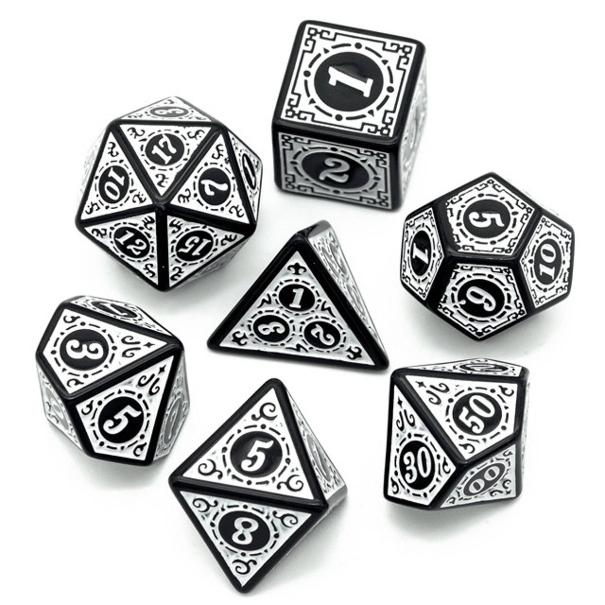 Roaring 20s : White Lattice | Stylized Acrylic Fantasy Tabletop RPG Dice Set