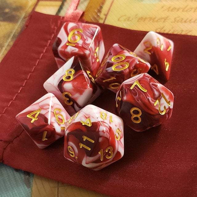 Red White "Dragon's Blood" Polyhedral dice