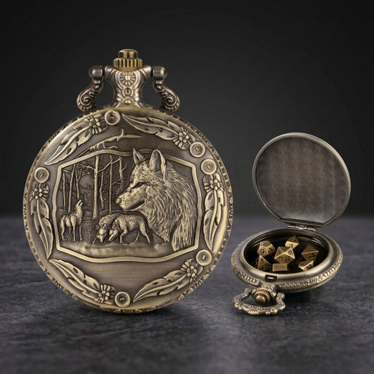Forest Wolf Pocket Watch Dice Set