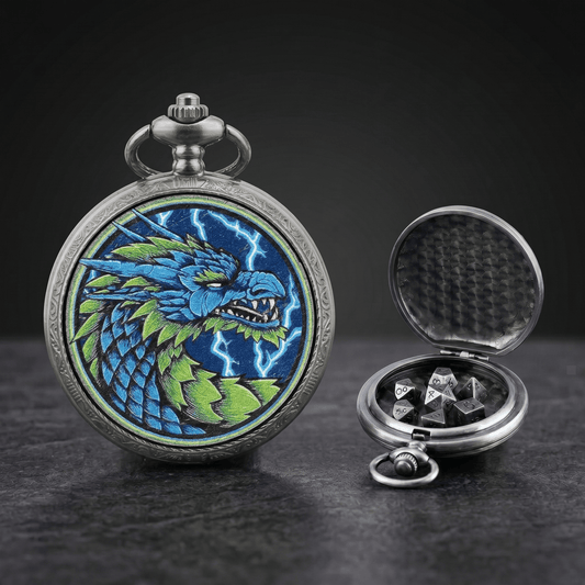 Exotic Emerald Scale Dragon Pocket Watch Dice Set