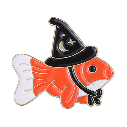 Halloween magic hat goldfish pin