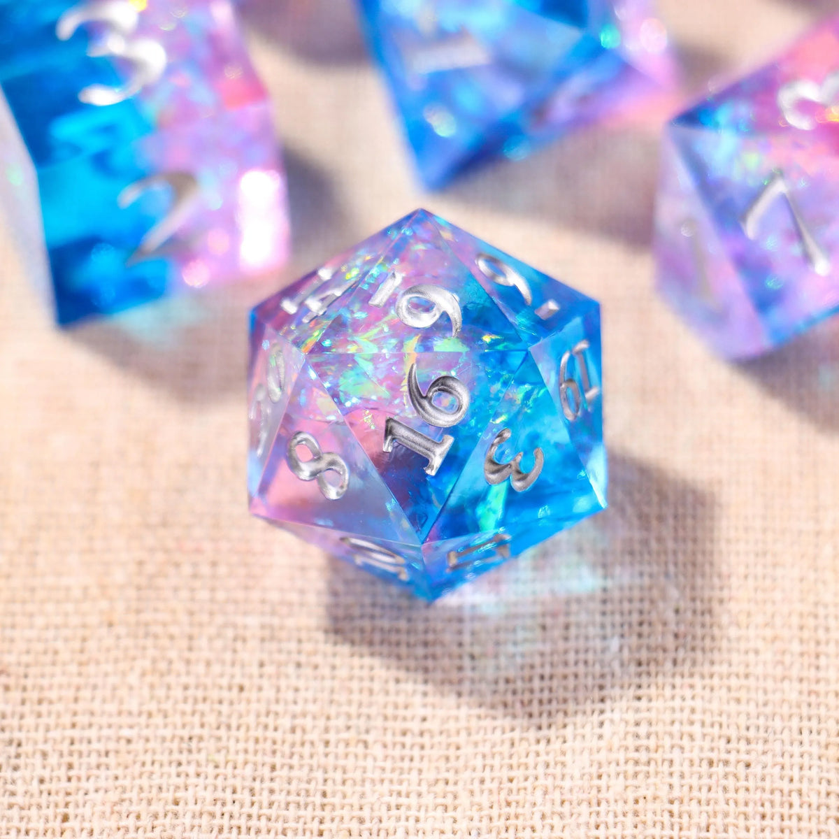 Blue and Pink Glitter Resin Dice