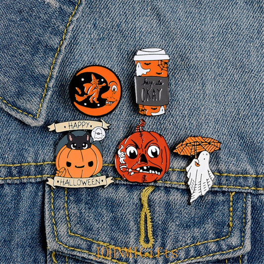 Pumpkin Ghost witch pin