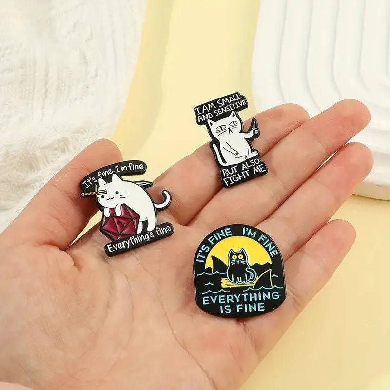 Snarky Cat - I'm Fine - It's Fine - Everything's Fine - D20 Enamel Pin