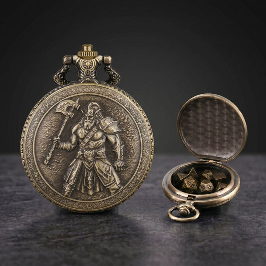 Warrior Emblem Metal Pocket Watch Dice Set