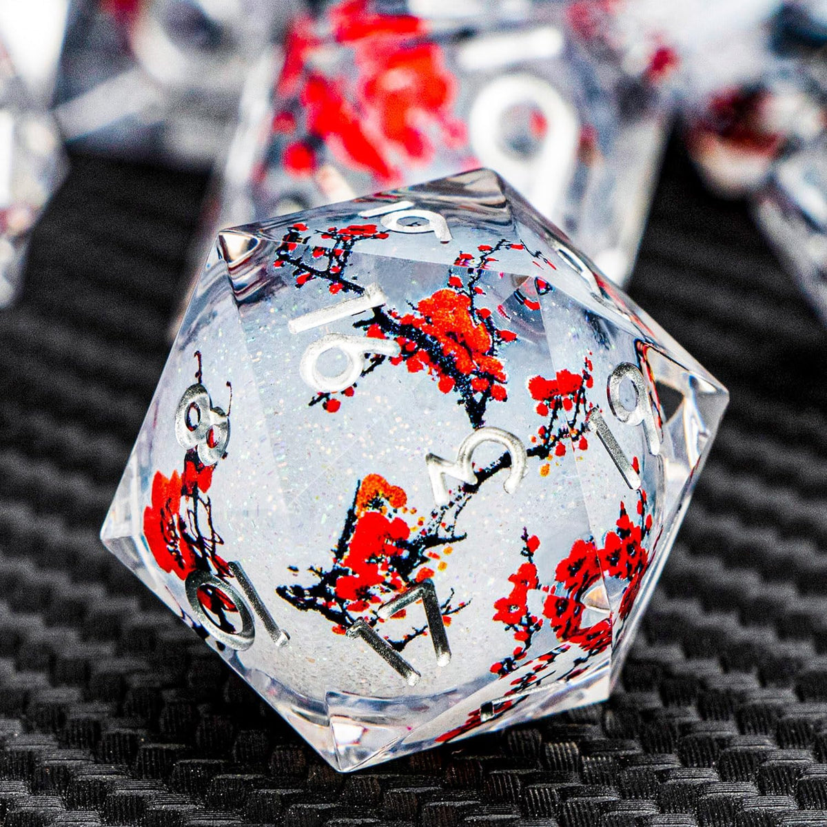 Red Flower Resin Dice Set