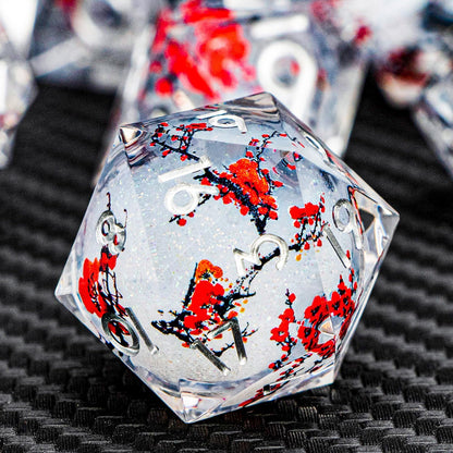 Red Flower Resin Dice Set