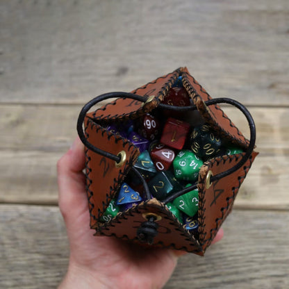 Leather D20 Dice Bag (Give away a random dice set)