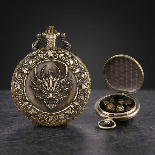 VINTAGE DRAGON DESIGN POCKET WATCH DICE BOX
