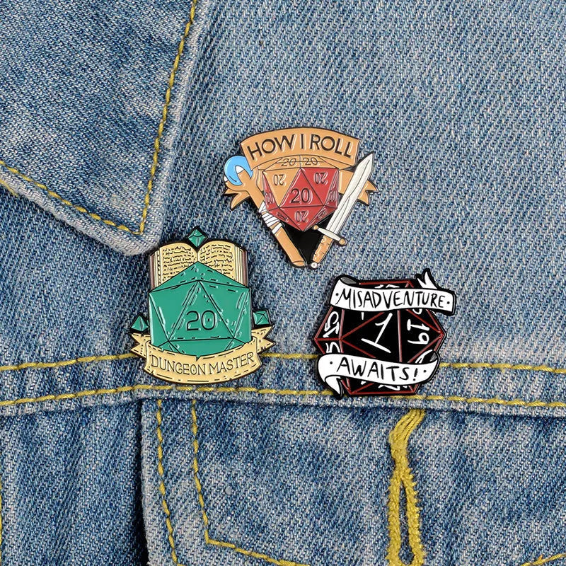 How I Roll Enamel Pin, Misadventure Awaits Enamel Pin, Dungeon Master Enamel Pin