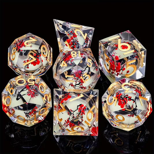 Plum Blossom Fantasy Tabletop RPG Dice Yellow Noctilucent Liquid Core Dice Set