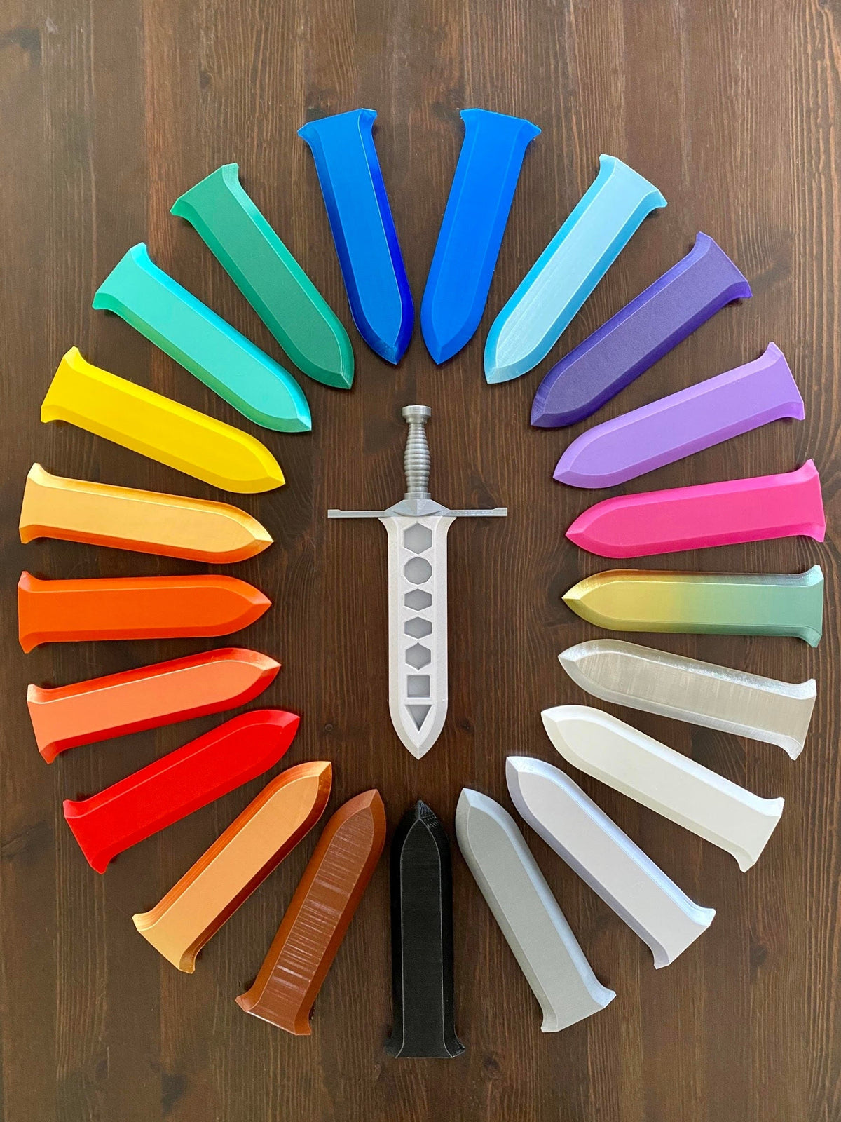 Fantasy Tabletop RPG Dice Holding Sword + Mystery Dice Set (Random Color)