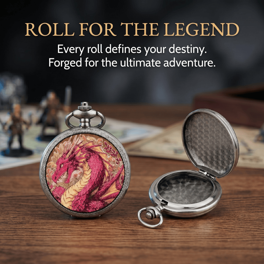 Ethereal Rose Dragon Floral Pocket Watch Dice Set