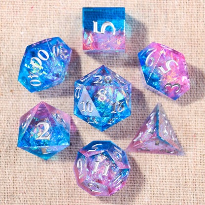 Blue and Pink Glitter Resin Dice