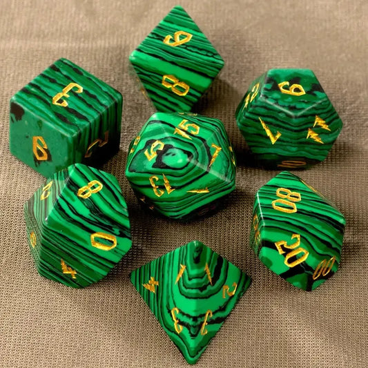 Green malachite gemstone dice set