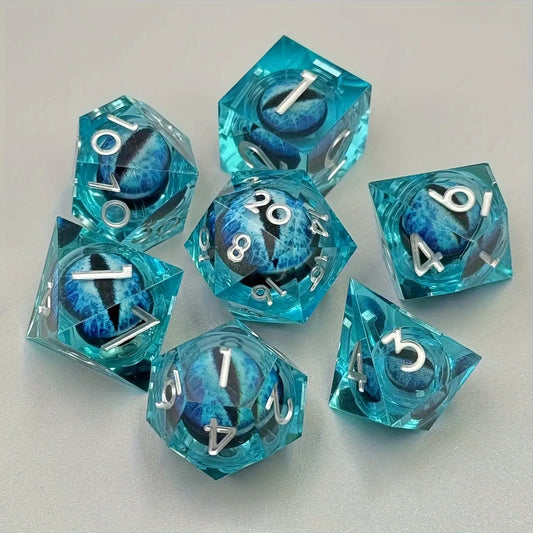 Dragon Eye Blue Fantasy Tabletop RPG Sharp Resin Liquid Dice