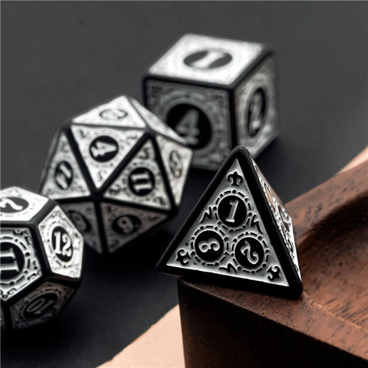 Roaring 20s : White Lattice | Stylized Acrylic Fantasy Tabletop RPG Dice Set