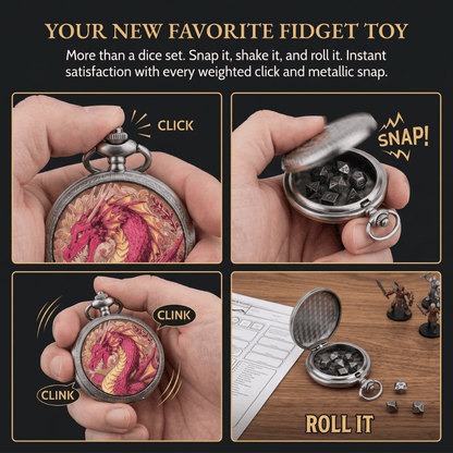Ethereal Rose Dragon Floral Pocket Watch Dice Set
