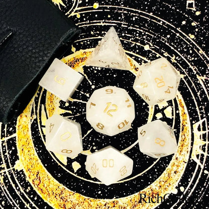 White 7 piece Fantasy Tabletop RPG Dice Set