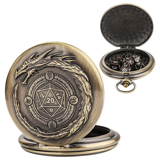 Dragon & D20 Pocket Watch Dice Set