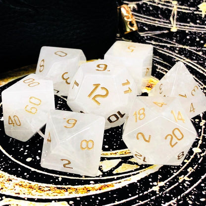 White 7 piece Fantasy Tabletop RPG Dice Set