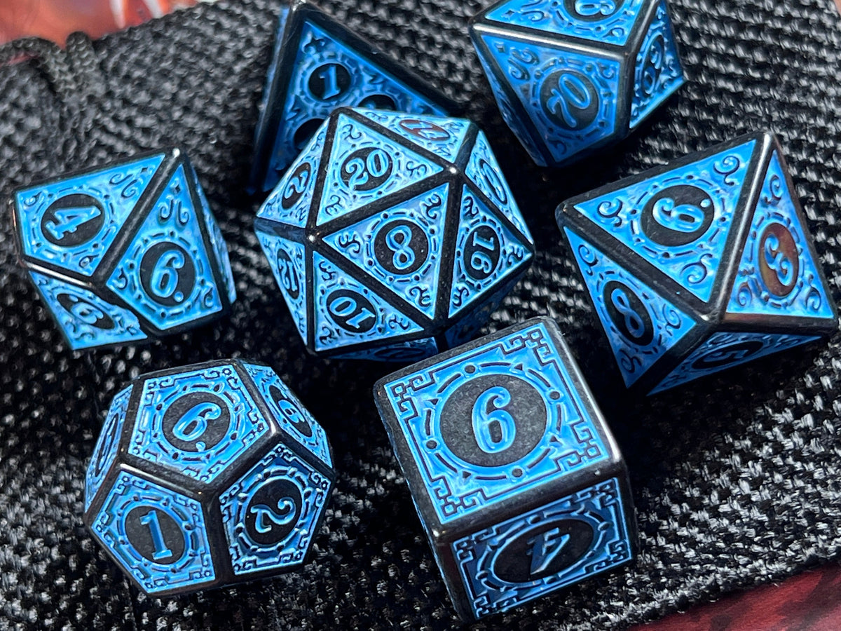 Antique Blue Fantasy Tabletop RPG Dice Set