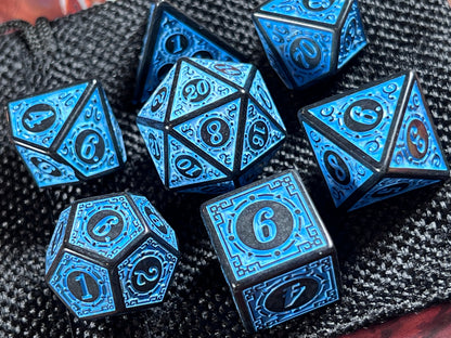 Antique Blue Fantasy Tabletop RPG Dice Set