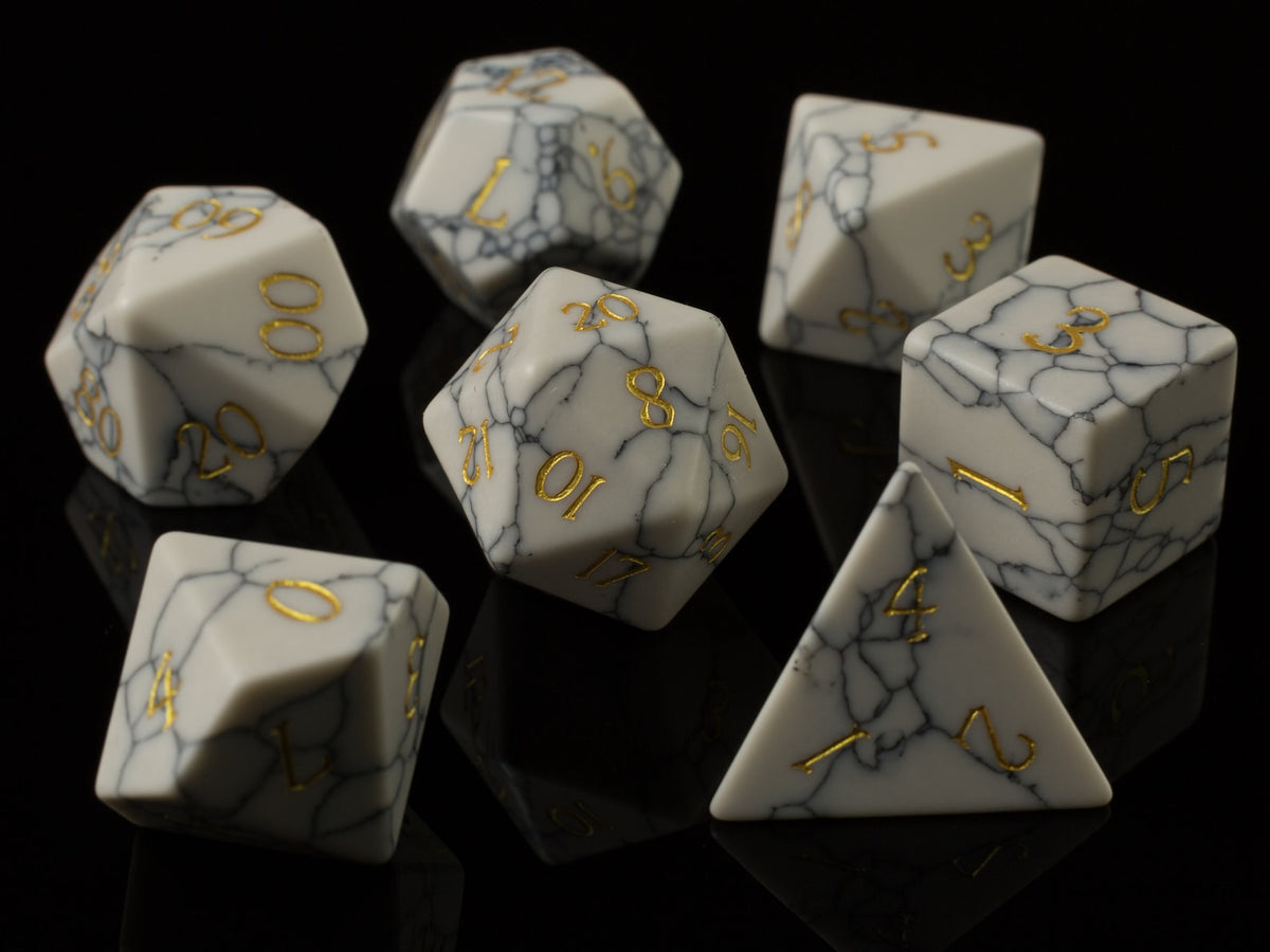 Gemstone Dice White Turquoise Fantasy Tabletop RPG Dice Set