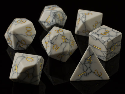 Gemstone Dice White Turquoise Fantasy Tabletop RPG Dice Set