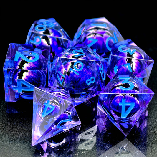 Dragon Eye Fantasy Tabletop RPG Sharp Edge Liquid Core Resin Handmade Dice Set