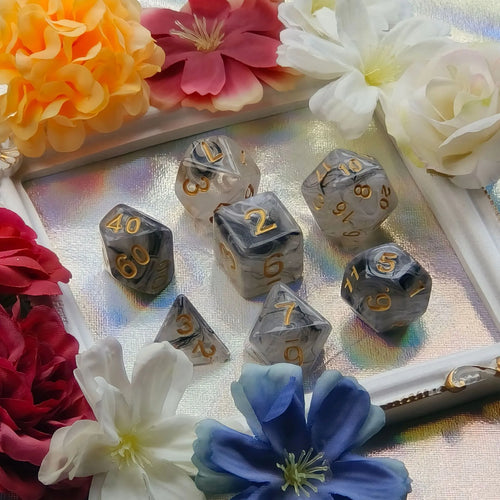 Misty Black and White Dice Set