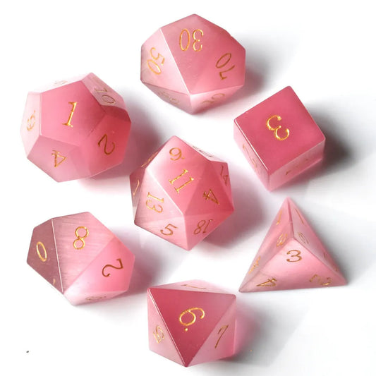 Pink Cat's Eye Gemstone Dice Set