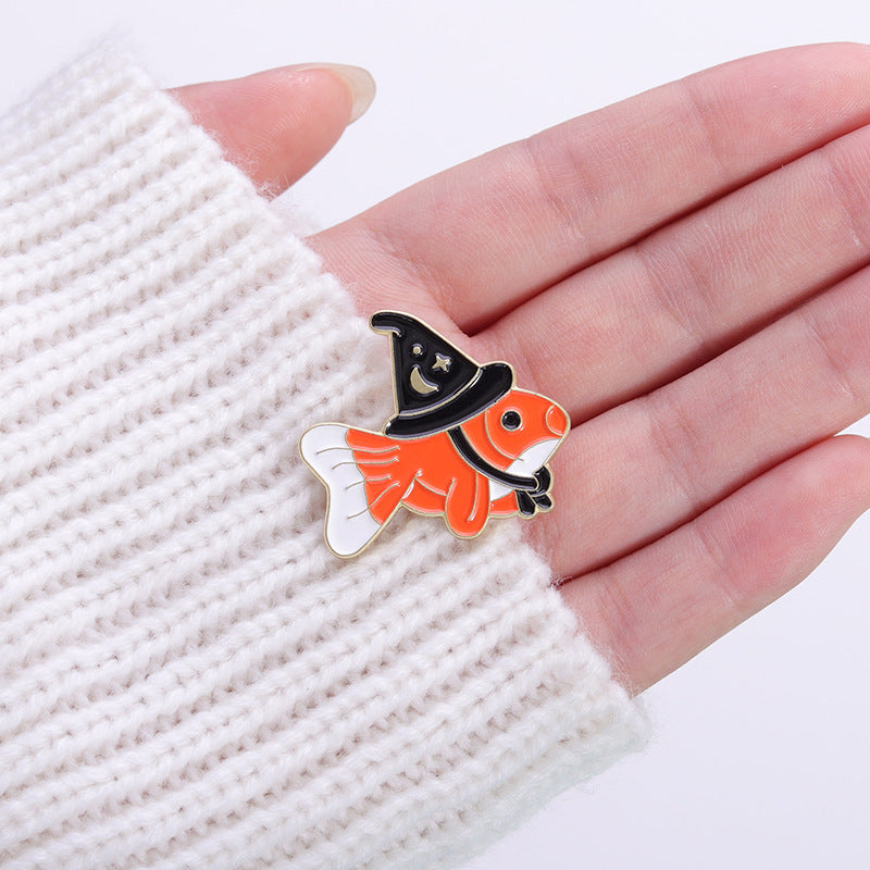 Halloween magic hat goldfish pin