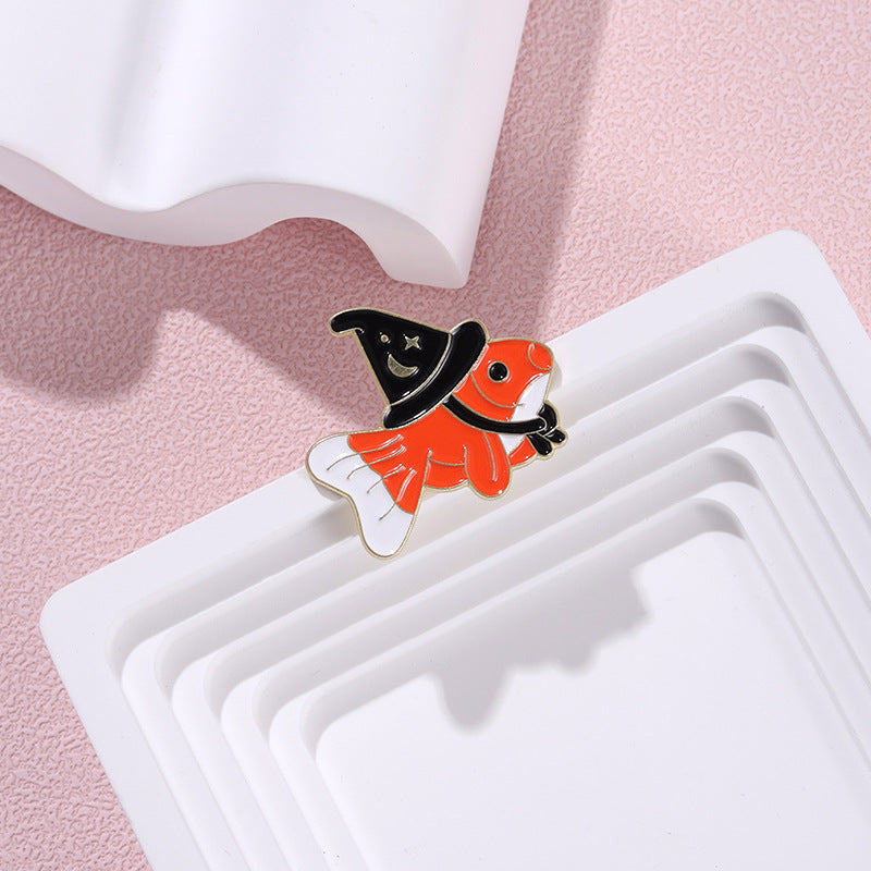 Halloween magic hat goldfish pin