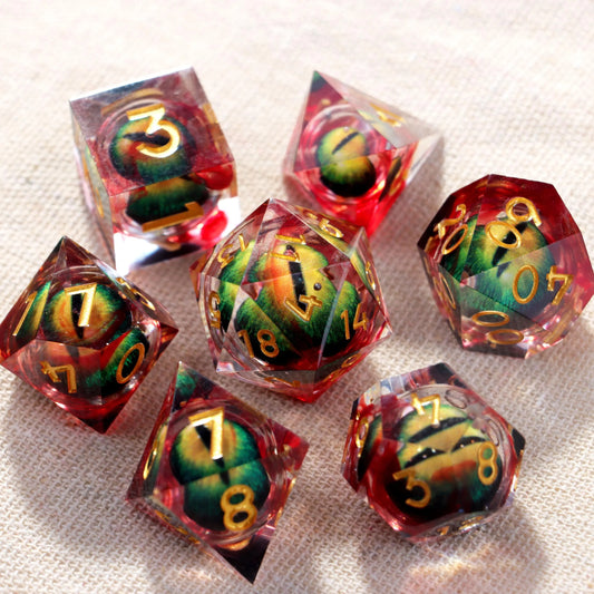 Red Green Resin Dragon Eye D20 Dice Set
