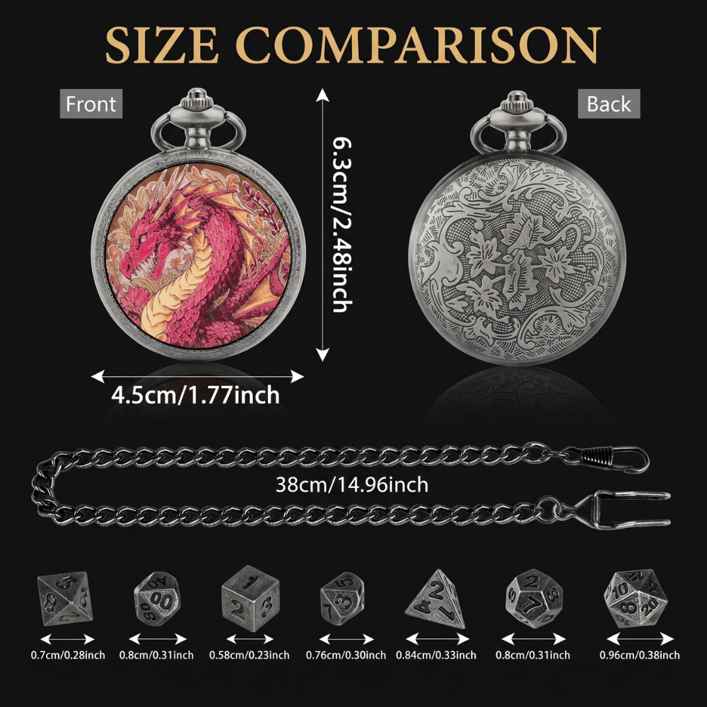 Ethereal Rose Dragon Floral Pocket Watch Dice Set