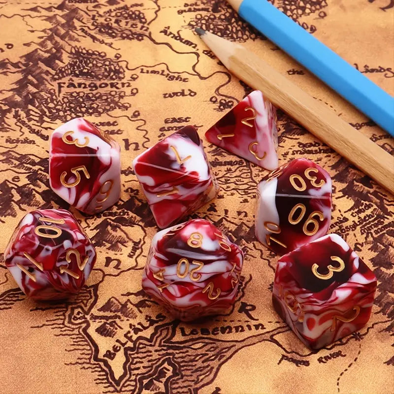 Red White "Dragon's Blood" Polyhedral dice