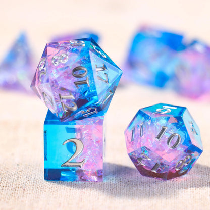Blue and Pink Glitter Resin Dice