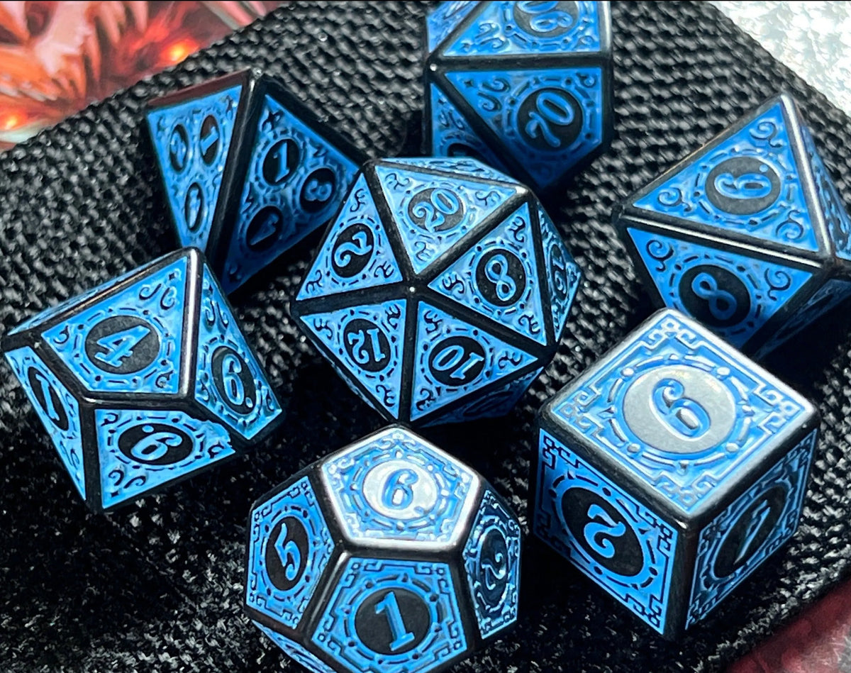 Antique Blue Fantasy Tabletop RPG Dice Set