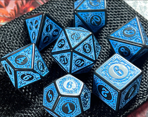Antique Blue Fantasy Tabletop RPG Dice Set