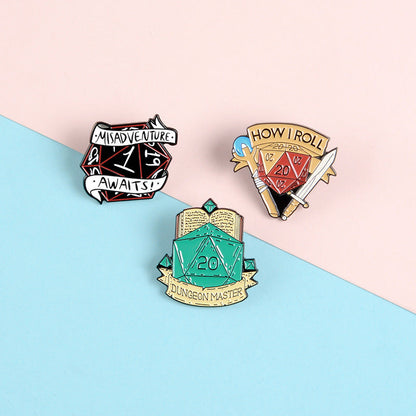 How I Roll Enamel Pin, Misadventure Awaits Enamel Pin, Dungeon Master Enamel Pin