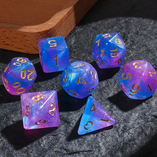 Pink And Blue Star Galaxy Dice Set