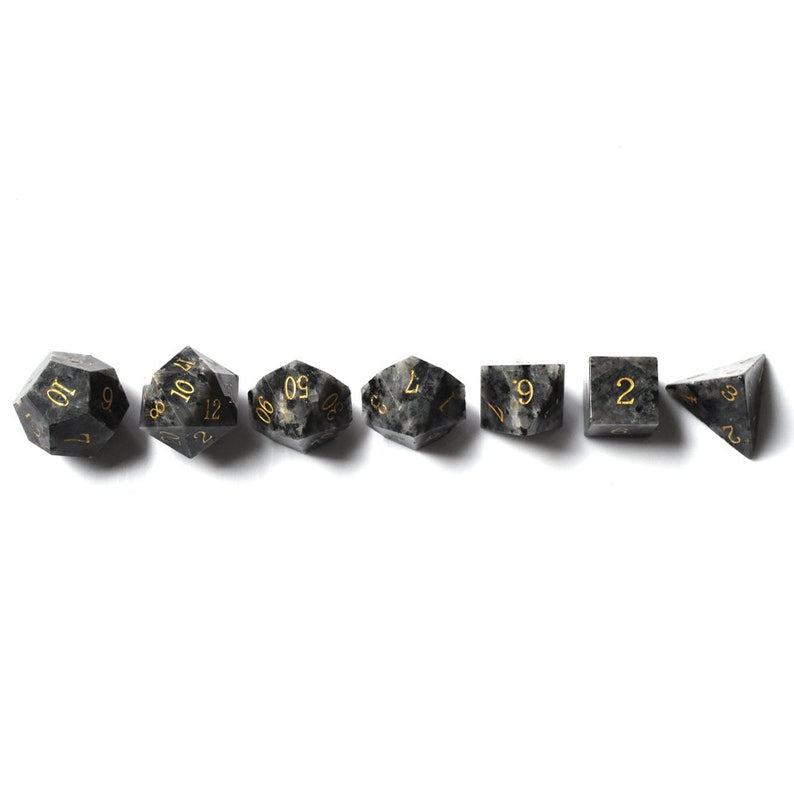 Black Labradorite Gemstone Dice Set-Fantasy Tabletop RPG D and D Dice Set