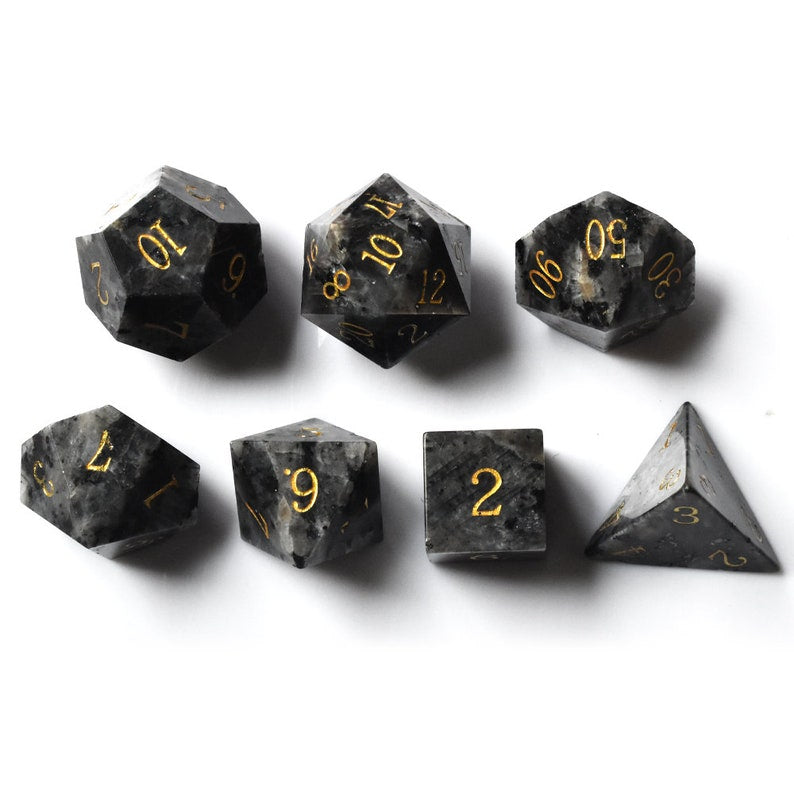 Black Labradorite Gemstone Dice Set-Fantasy Tabletop RPG D and D Dice Set