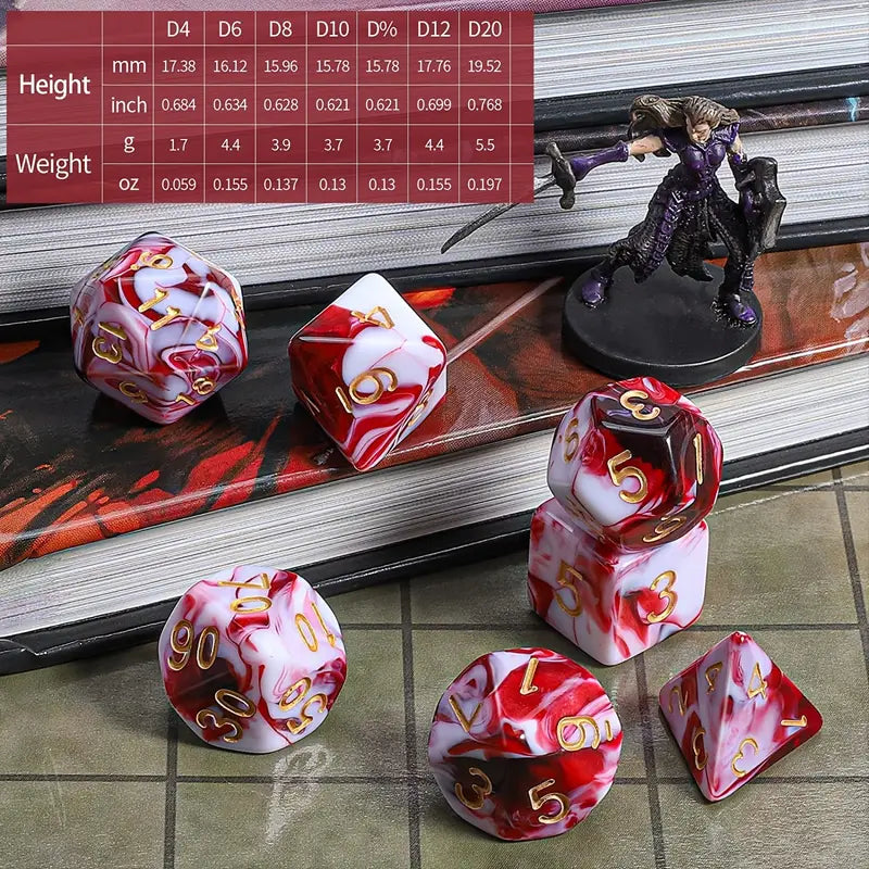 Red White "Dragon's Blood" Polyhedral dice