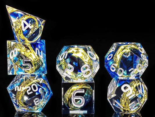 Handmade One Ring D&D Dice - Resin Fantasy Tabletop RPG Blue Dice