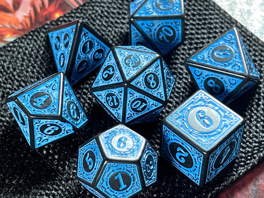 Antique Blue Fantasy Tabletop RPG Dice Set