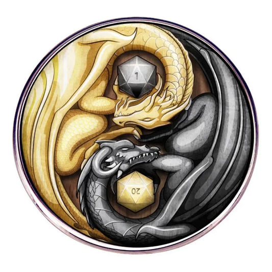 Fantasy Tabletop RPG Brooch Dice Game Yin Yang Balance Dragon Pin